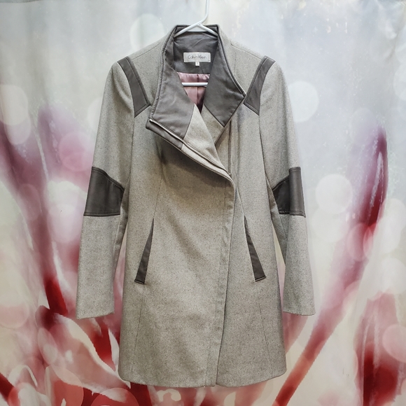 Calvin Klein Asymmetrical Wool & Leather Jacket - Picture 3 of 9